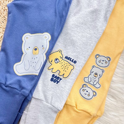  Kit 6 Peças - Hello Baby Boy - Azul Jeans, Mescla e Mostarda